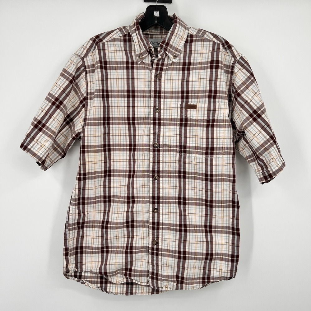 Carhartt Mens Small Shirt Button Up Plaid Short Sleeve Workwear